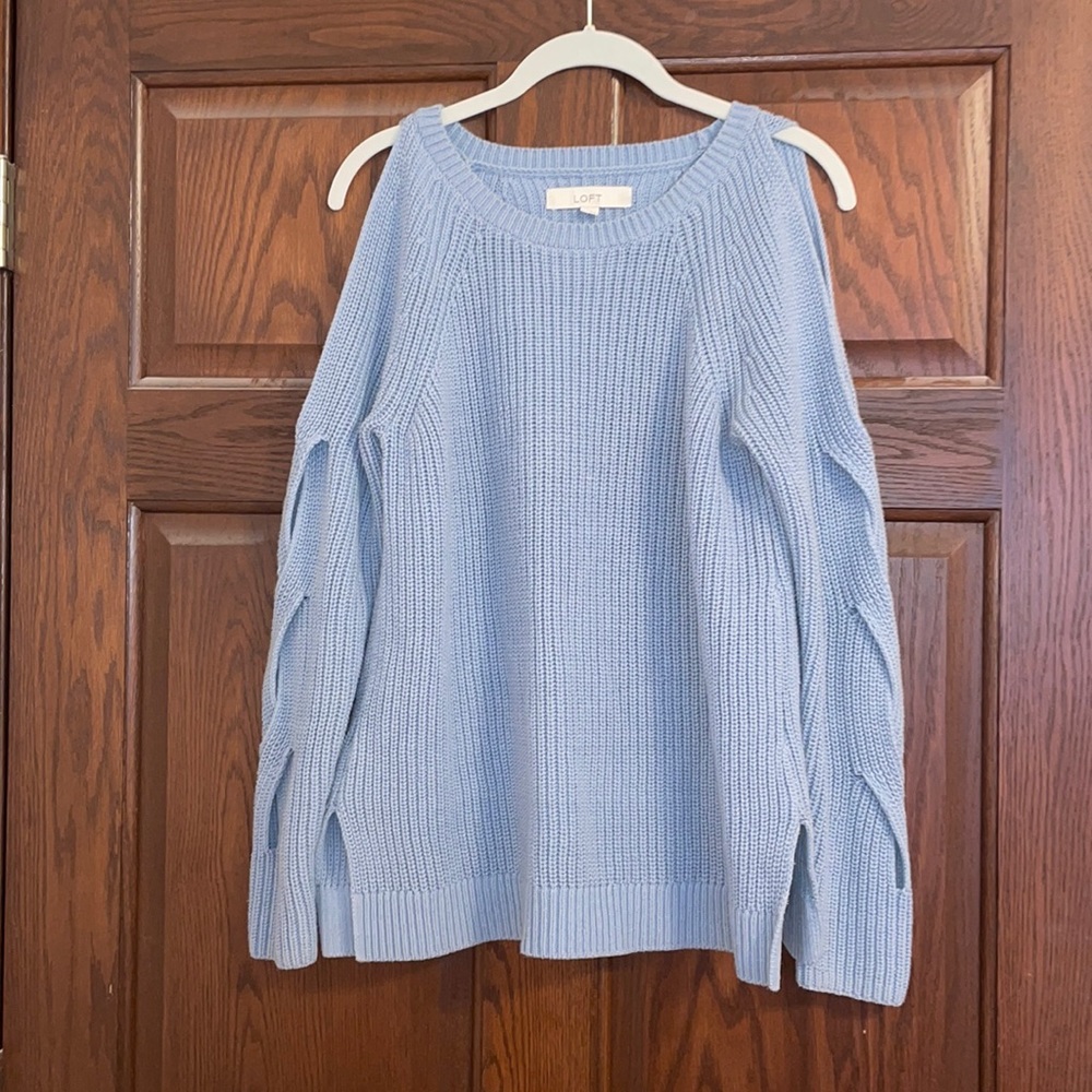 Loft Cold Shoulder Sweater blue size small